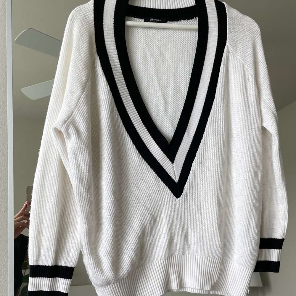 Nasty Gal Deep V black and white sweater
